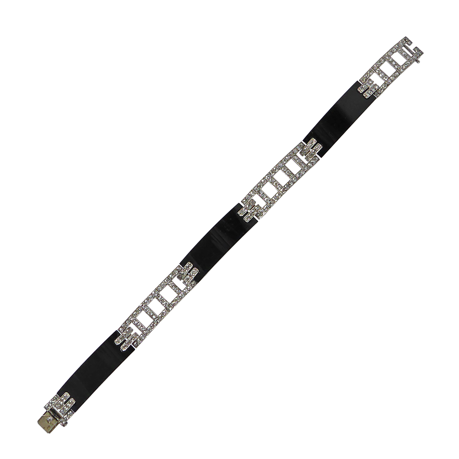 Art Deco diamond ladder link and onyx panel bracelet, French c.1920,